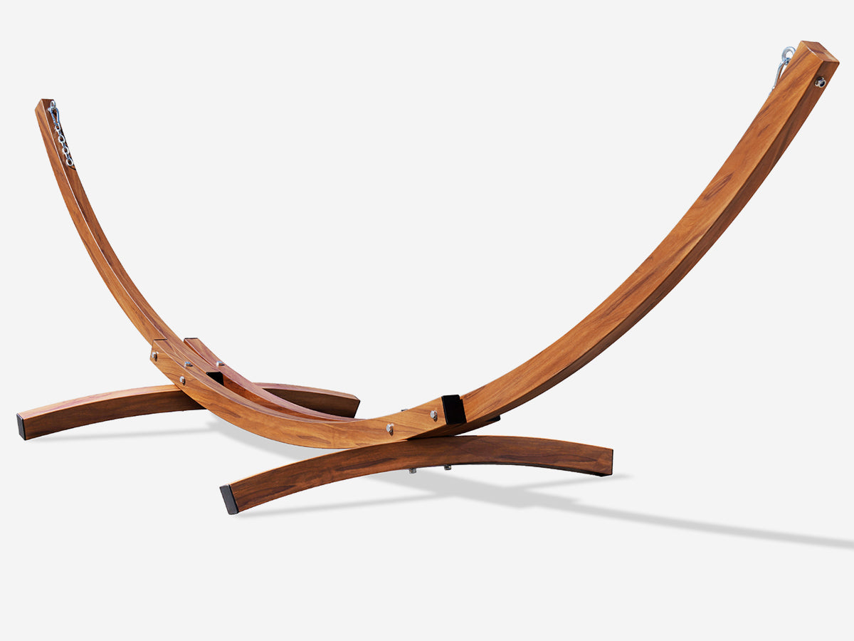 Wooden hammock stand on a white background