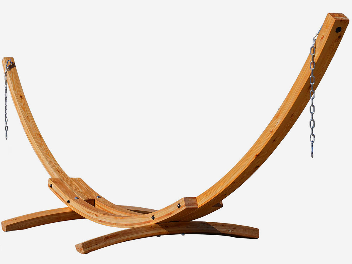 Wooden hammock stand on a white background