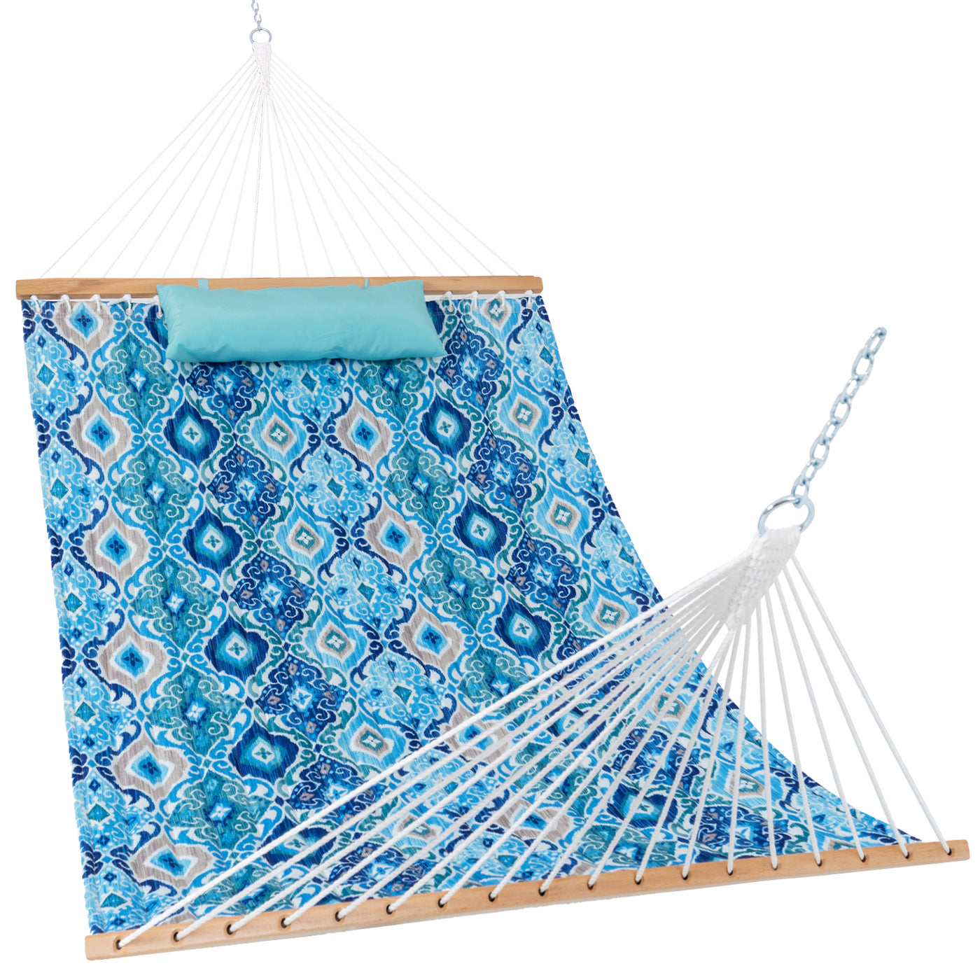 Large Double Reversible Quilted Hammock#color_floral-aqua
