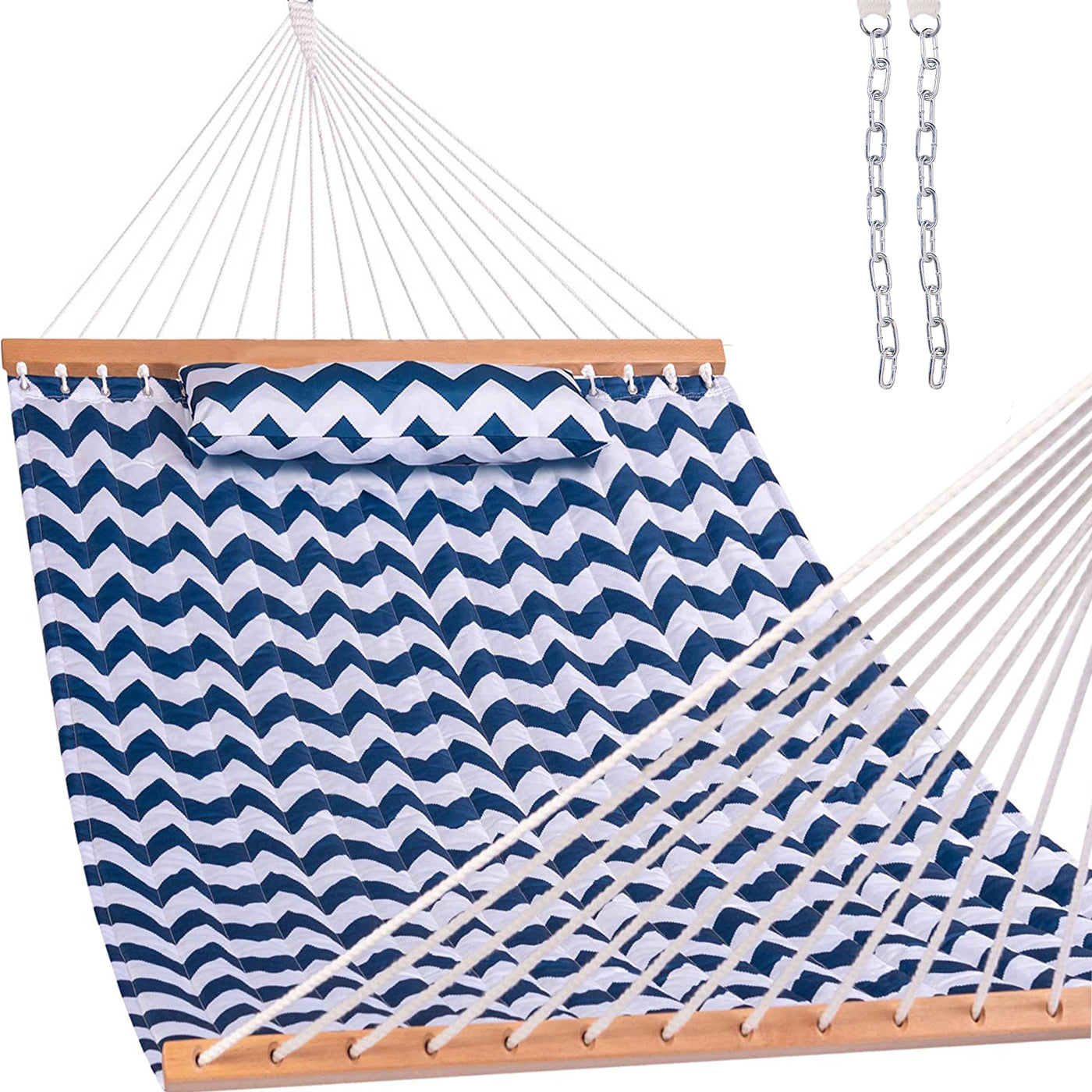 Large Double Quilted Hammock with Detachable Pillow#color_blue-chevron