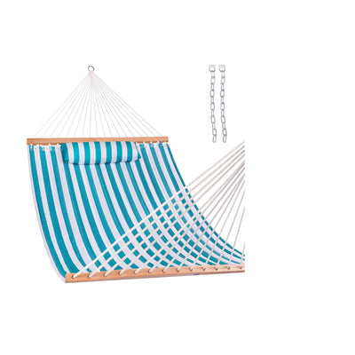 Large Double Quilted Hammock with Detachable Pillow#color_aqua-white-stripes