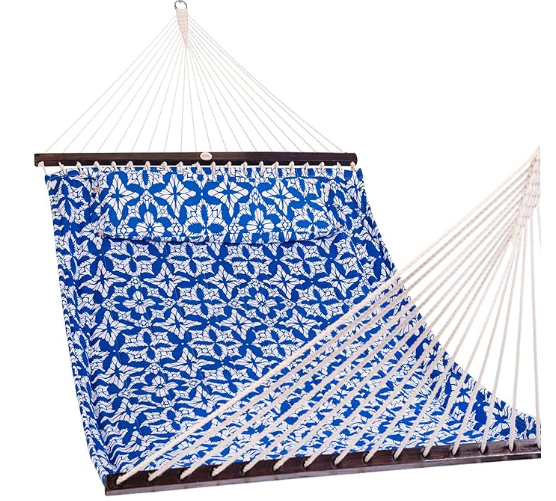 Large Double Reversible Quilted Hammock#color_floral-navy