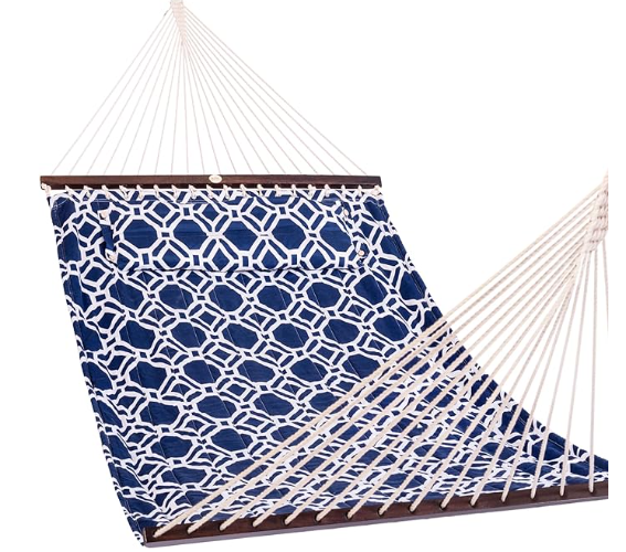 Large Double Reversible Quilted Hammock#color_floral-navy-polygon