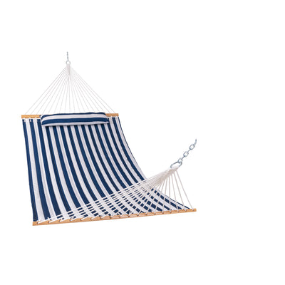 Large Double Quilted Hammock with Detachable Pillow#color_blue-white-stripes