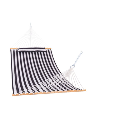 Large Double Quilted Hammock with Detachable Pillow#color_black-white-stripes