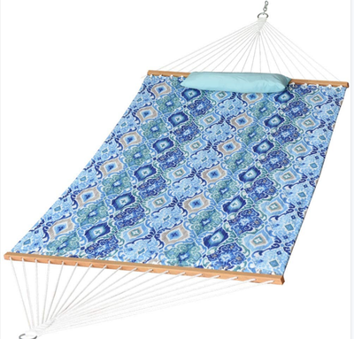 Large Double Reversible Quilted Hammock#color_floral-aqua