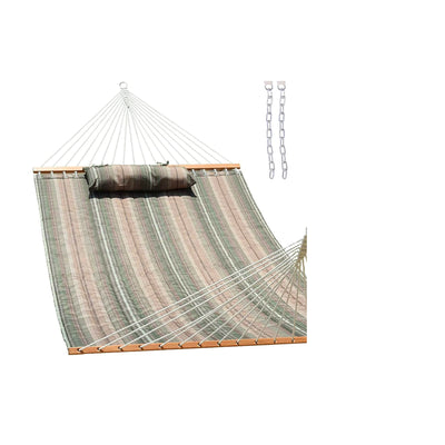 Large Double Quilted Hammock with Detachable Pillow#color_green-brown-stripes