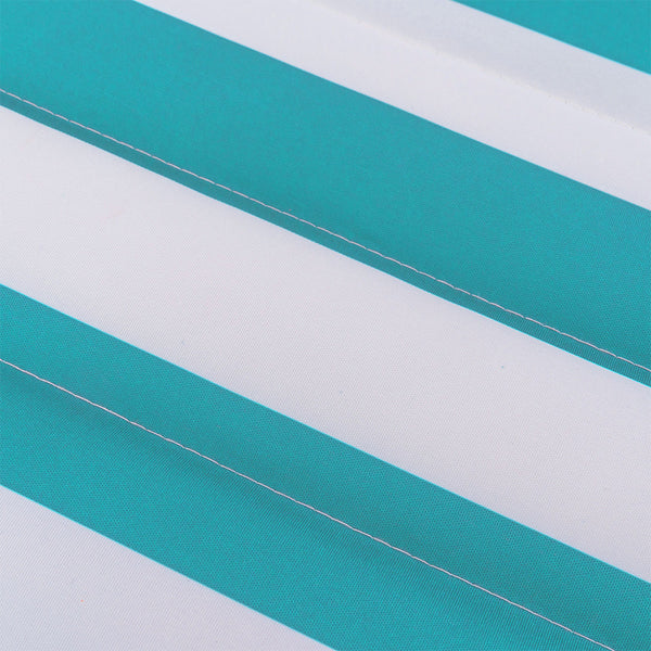 Close-up of teal and white striped fabric
