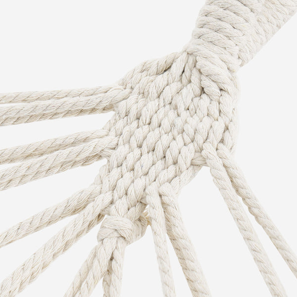 Detailed picture: Close-up of beige braided rope on a white background