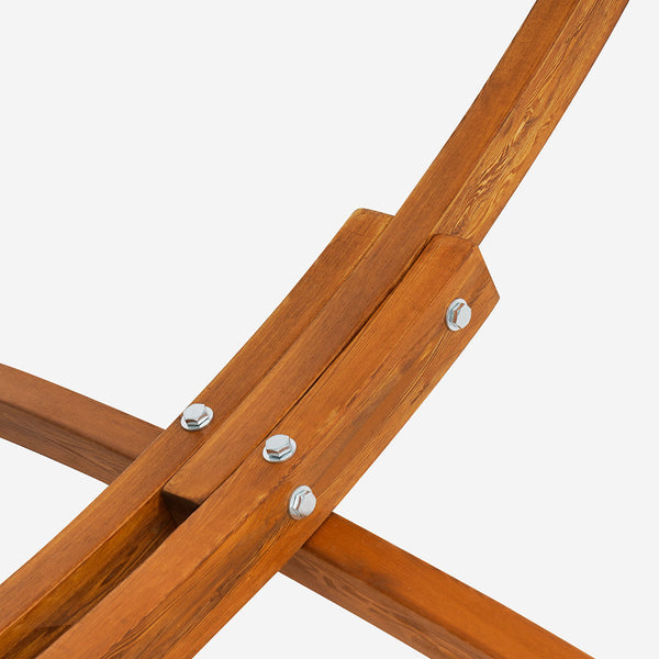 Detailed picture:Wooden structure with metal bolts on a white background