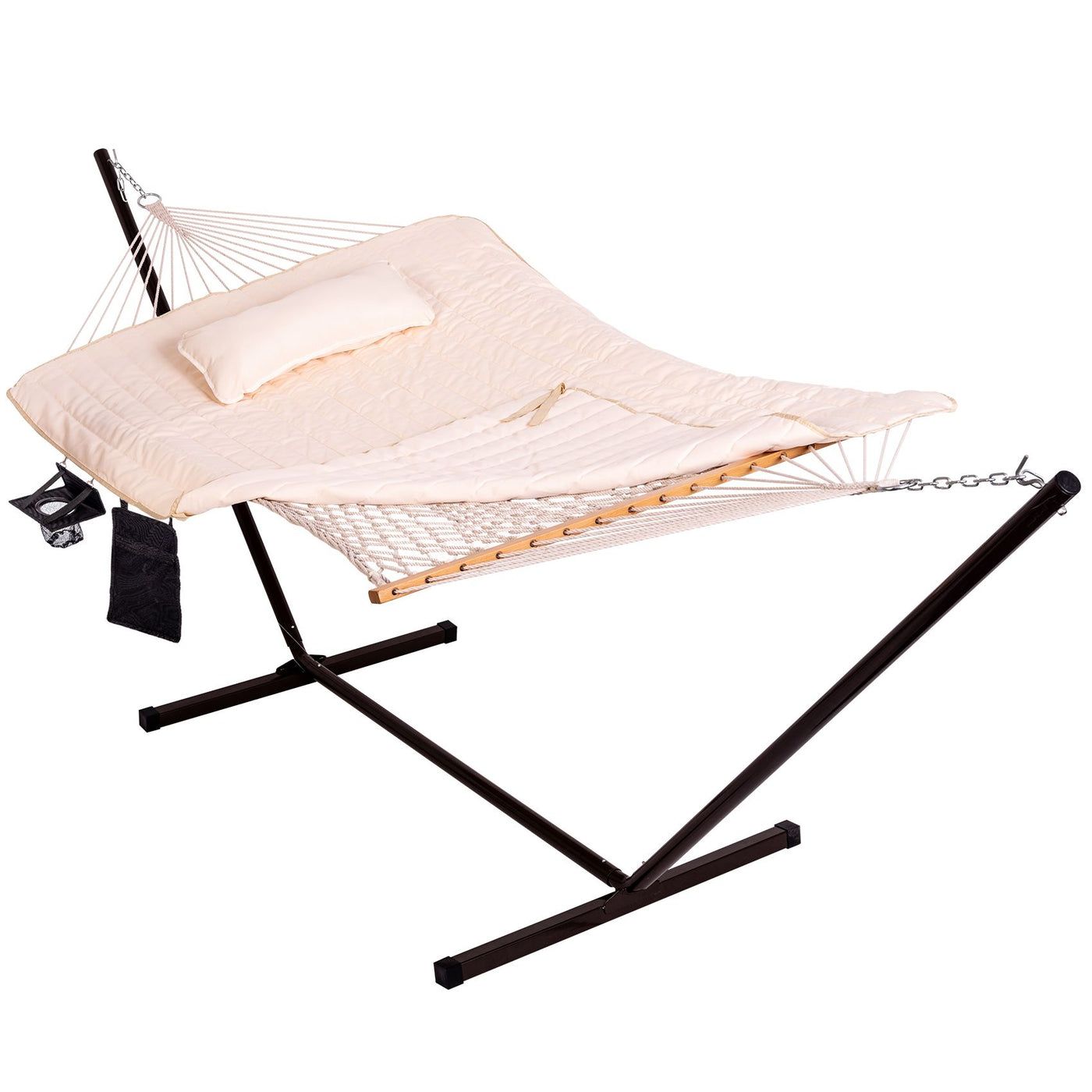 Cotton Rope Hammock, Stand, Pad and Pillow Combo#color_beige
