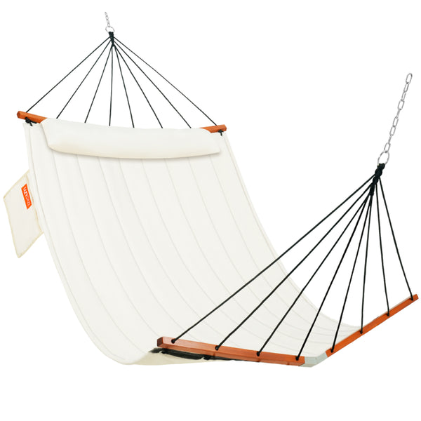 12FT_Quilted_Double_Hammock_with_V-Spreader_Bardisplayed on a clean white background.#color_cream