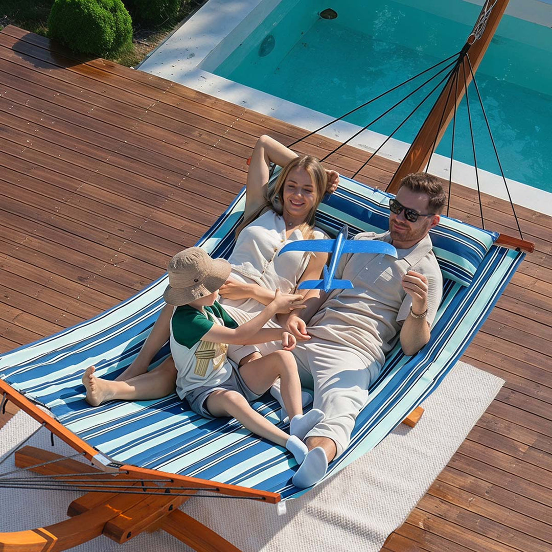 Double Quilted Hammock - 12 FT, Curved Spreader Bar, 2 Person