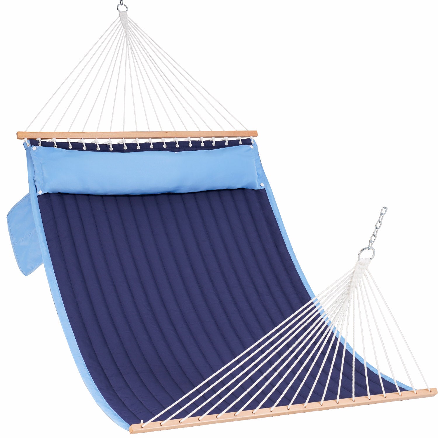 12_FT_Stylish_Color-Block_Double_Quilted_Hammock displayed on a clean white background.#color_blue