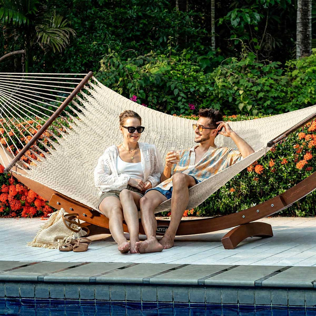 Caribbean Rope Hammock – 13FT Double Handwoven with Wood Spreaders