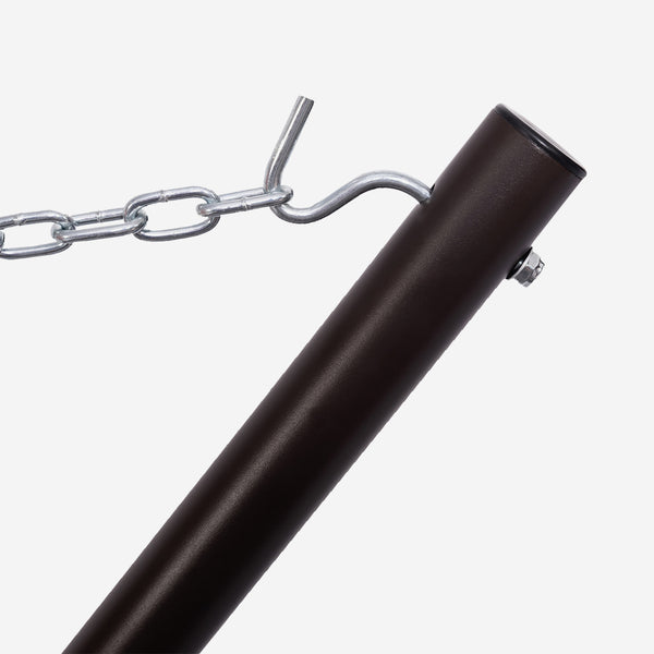 Black metal rod with a chain on a white background