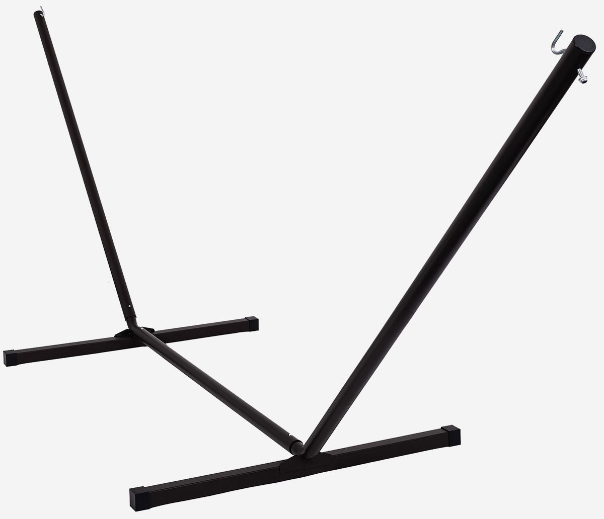 Black metal hammock stand on a white background