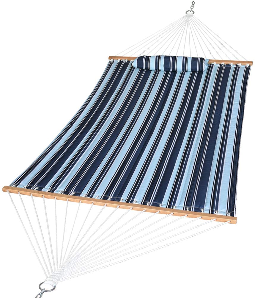 Large Double Quilted Hammock with Detachable Pillow#color_aqua-navy