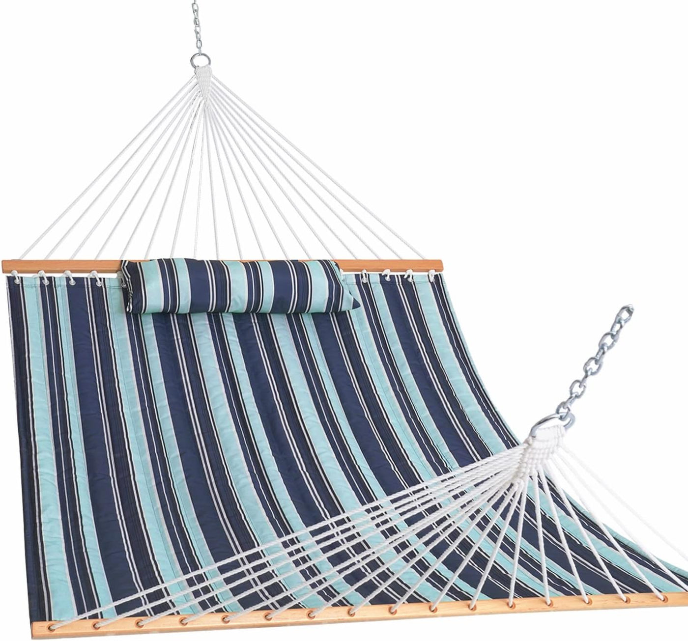 Large Double Quilted Hammock with Detachable Pillow#color_aqua-navy