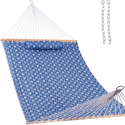 Large Double Reversible Quilted Hammock#color_floral-blue