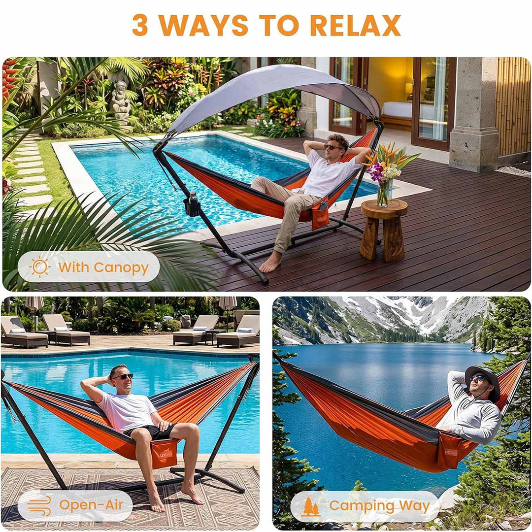 Portable Hammock with Stand, Canopy and Carry Bag for Outside
