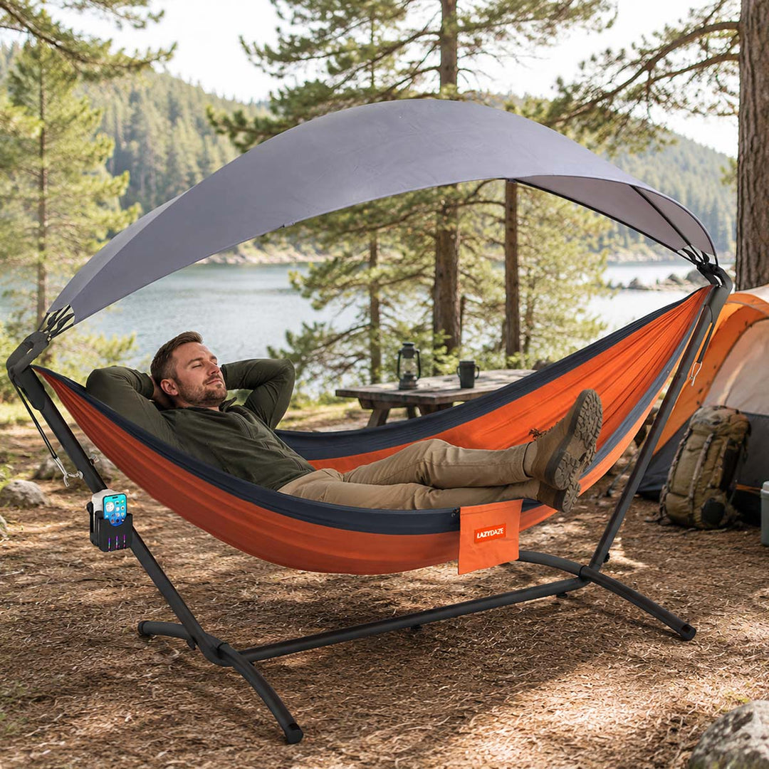 Portable Hammock with Stand, Canopy and Carry Bag for Outside