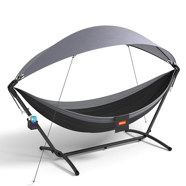 the whole set of All-in-One_Portable_Hammock_gray on a white background.#color_gray