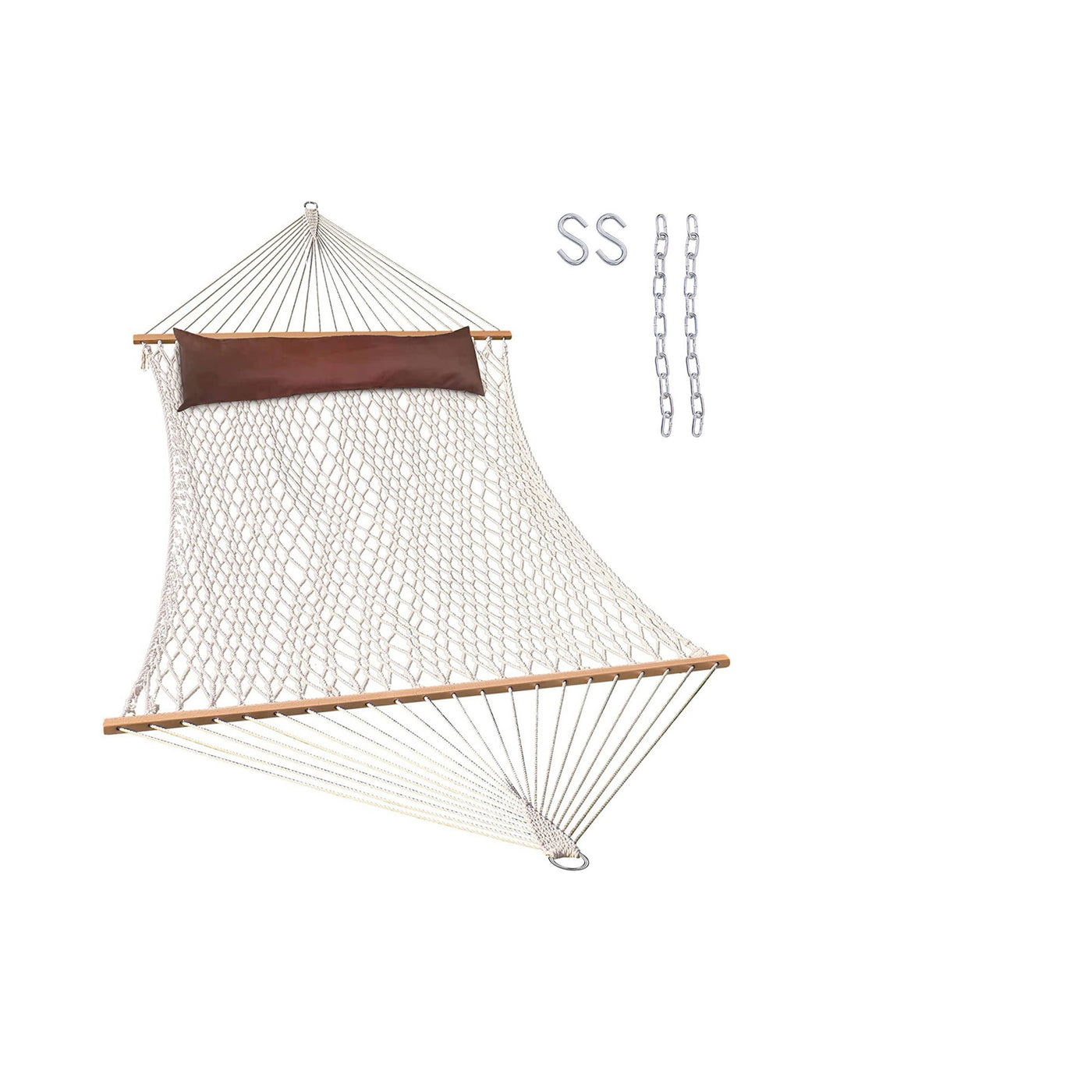 Double Traditional Cotton Rope Hammock with Hanging Hardware Included#color_with-pillow