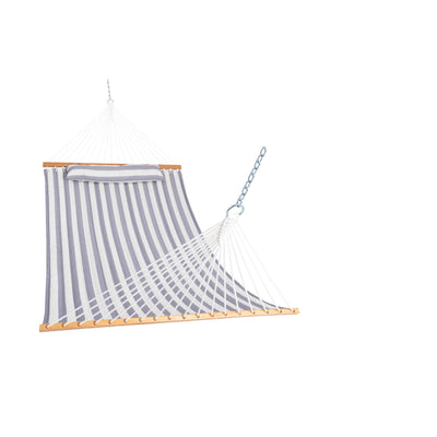 Large Double Quilted Hammock with Detachable Pillow#color_gray-white-stripes