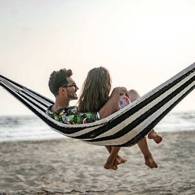 Mayan Family Hammock#color_black-and-white-stripes