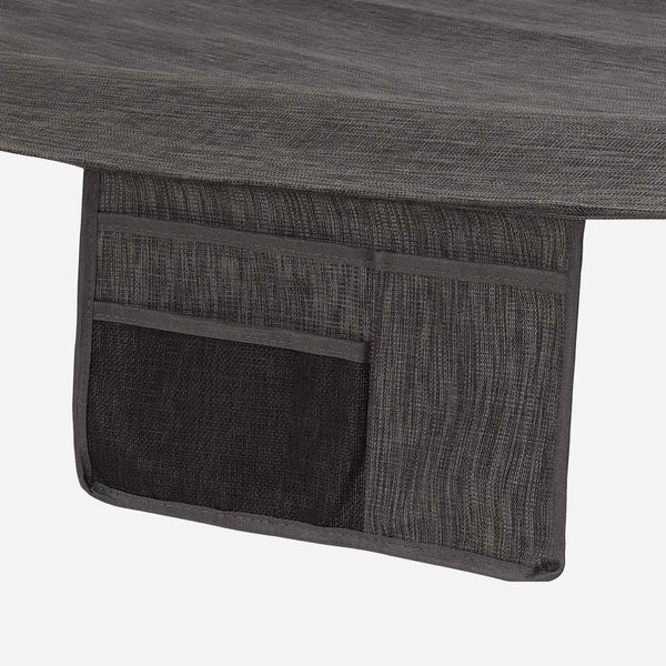 Dark gray textured fabric with a pocket on a white background