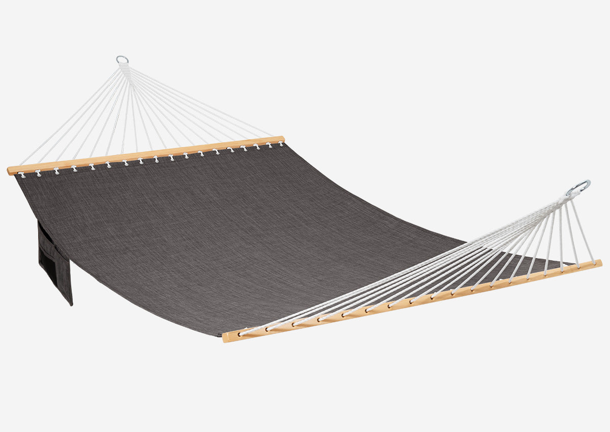 Gray hammock with wooden bars on a white background