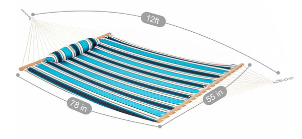 Striped hammock with dimensions on a white background