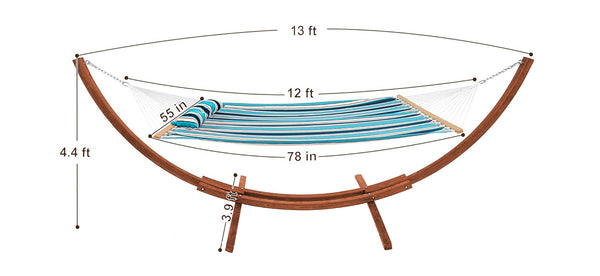 Sunbrella Single-layer Hammock With Stand and measurements on a white background