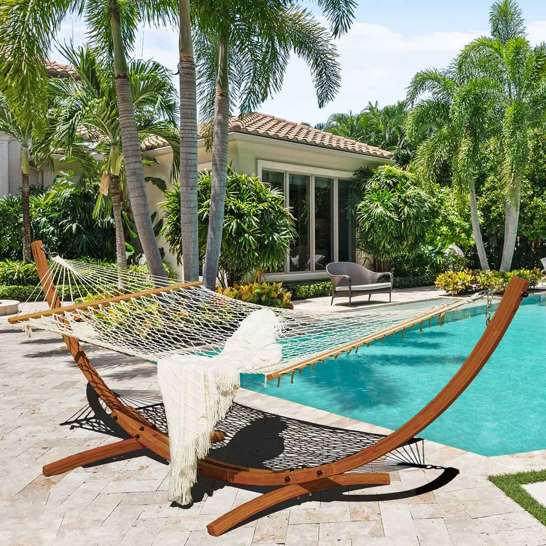 Lazy Daze Cotton Rope Hammock with Wooden Stand for cozy Comfort