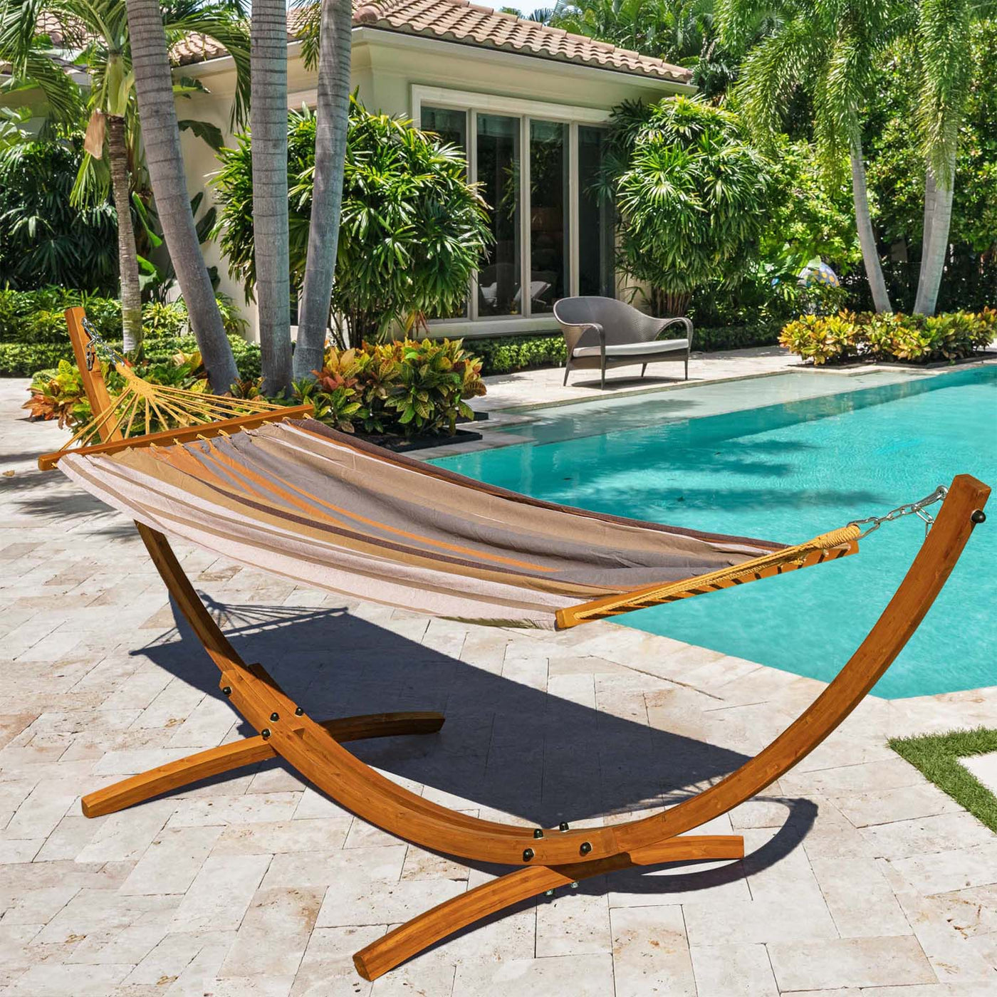 Lazy Daze hammock stand, perfect for hanging your hammock in the backyard.#color_brown