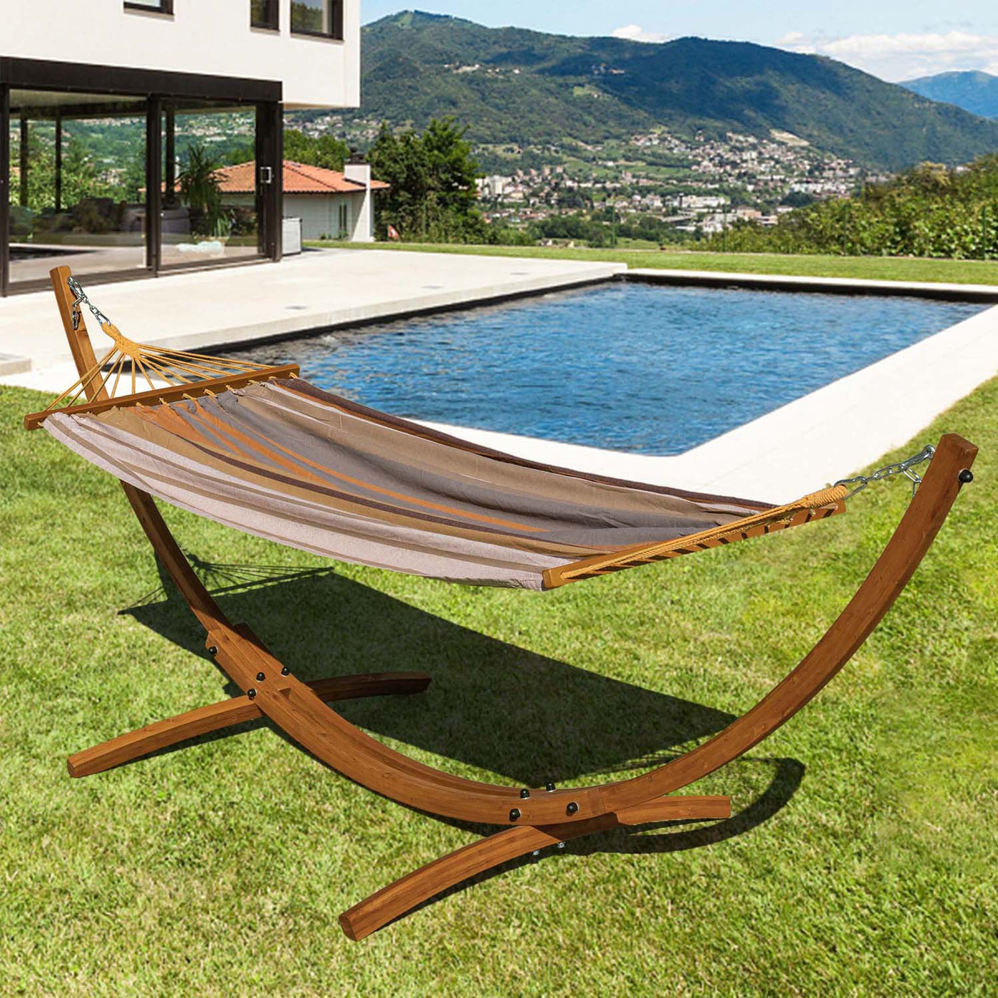 Lazy Daze hammock stand, ideal for supporting your hammock outdoors.#color_brown