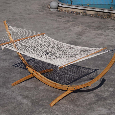 Lazy Daze 10 FT hardwood arc hammock stand, a stylish addition to any outdoor space.#color_natural