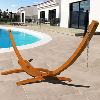 Lazy Daze 12 FT hardwood arc stand, perfect for hammock setup in your yard.#color_brown