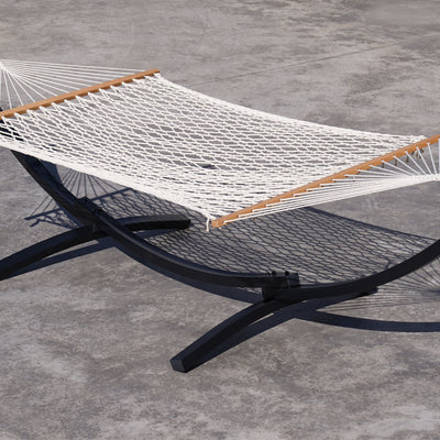 Lazy Daze hammock stand holding a hammock, perfect for outdoor relaxation.#color_black