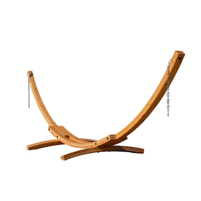 Lazy Daze 13 FT Hardwood Arc Hammock Stand, white background.#color_natural