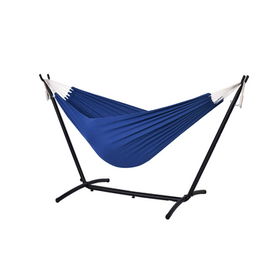 Lazy Daze Brazilian Premium Polycotton Fabric Hammock Combo, white background.#color_dark-blue