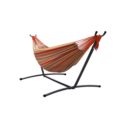 Lazy Daze Brazilian Premium Polycotton Hammock Combo on a white background.#color_red-yellow-stripes