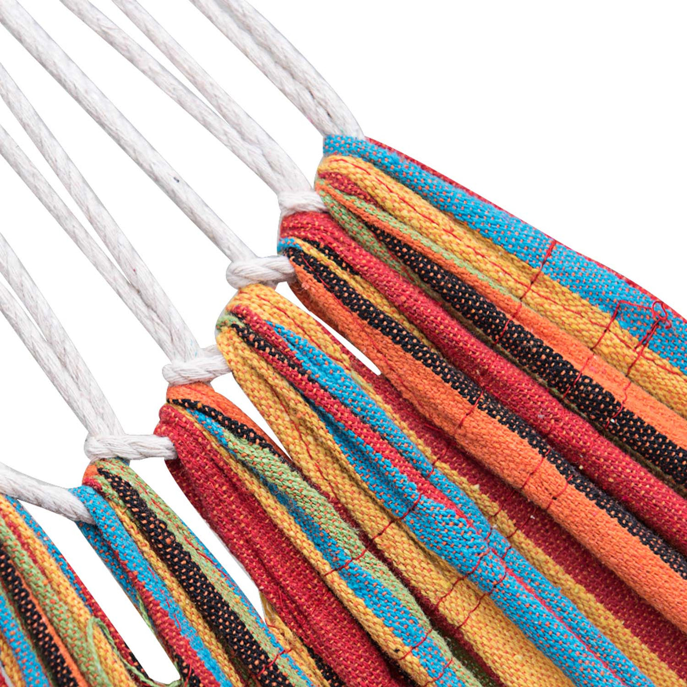 Comfortable fabric of the Lazy Daze Brazilian Premium Polycotton Hammock.#color_red-yellow-stripes