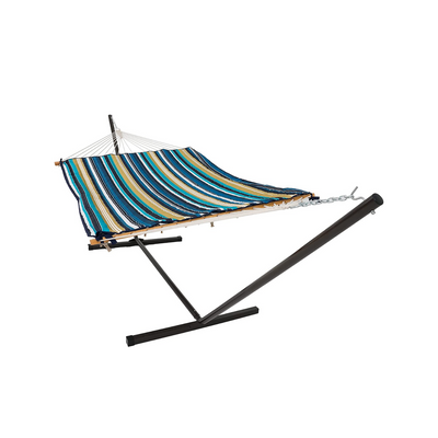 Lazy Daze Cotton Rope Hammock Combo with stand and pillow for outdoor comfort.#color_beach