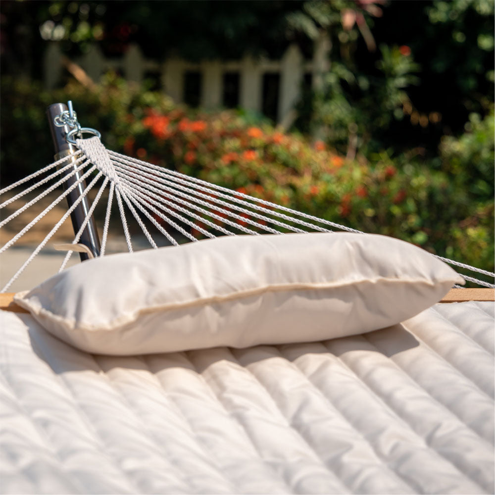 Removable pillow of Lazy Daze Cotton Rope Hammock Combo for added support.#color_beige