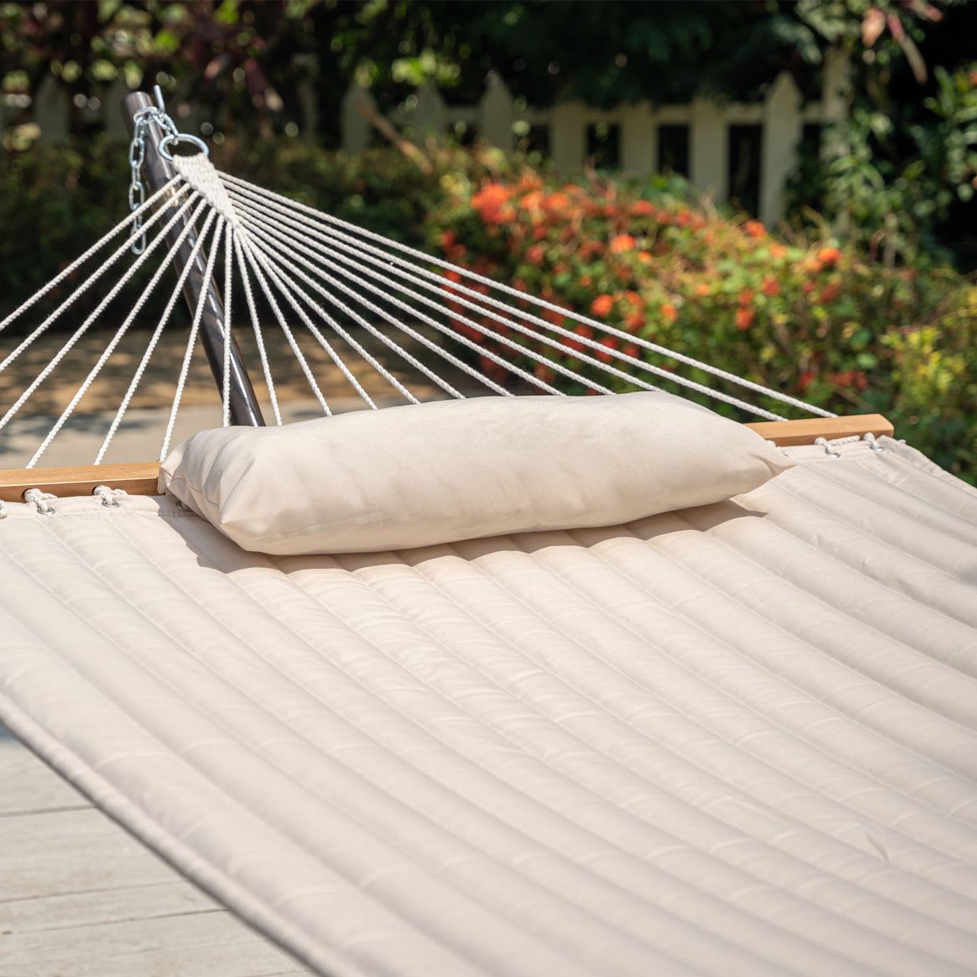 Lazy Daze Deluxe Quilted Fabric Hammock soft quilted fabric for extra comfort.#color_beige