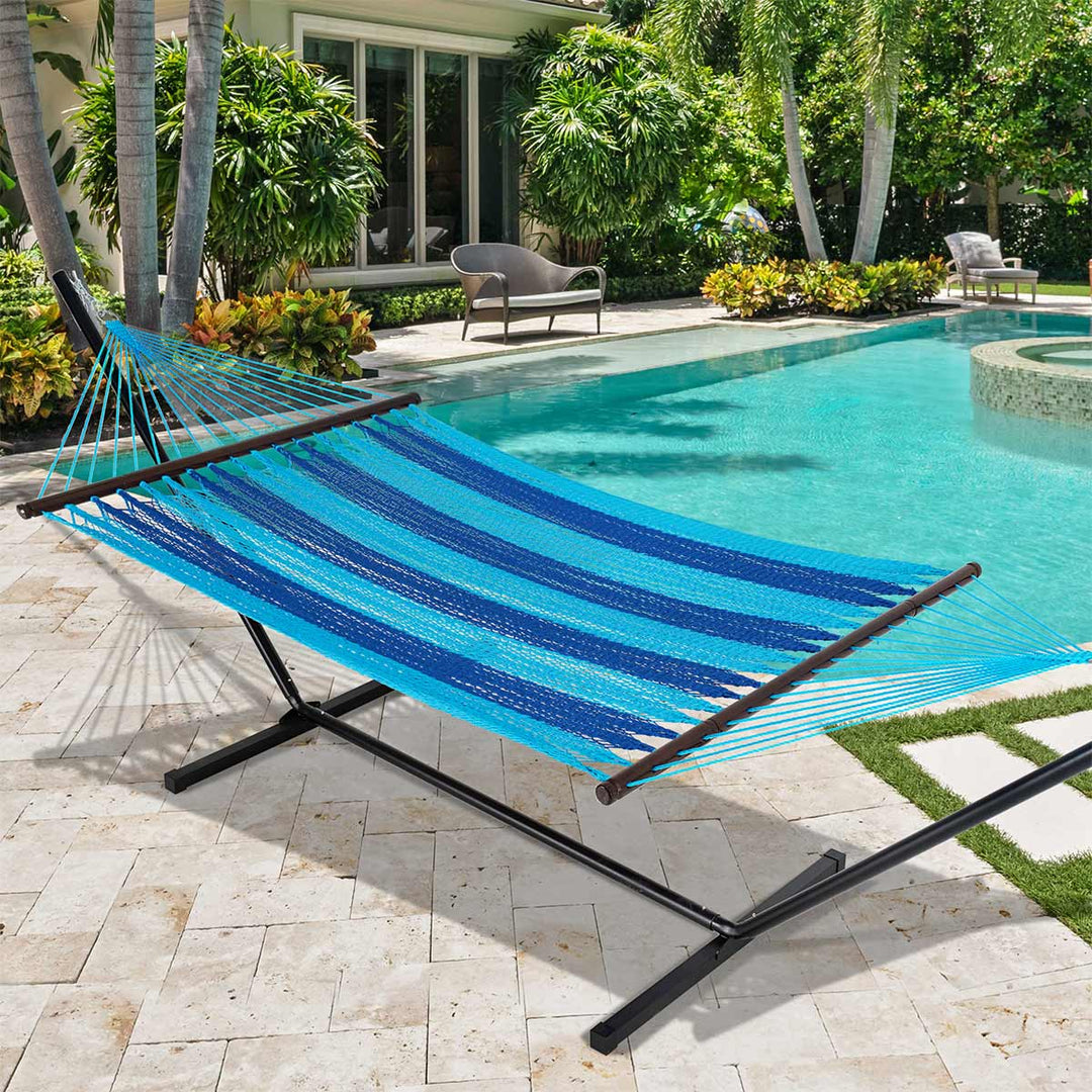 Caribbean Rope Hammock – 10FT Double Handwoven with Wood Spreaders Caribbean Rope Hammock – 10FT Double Handwoven with Wood Spreaders