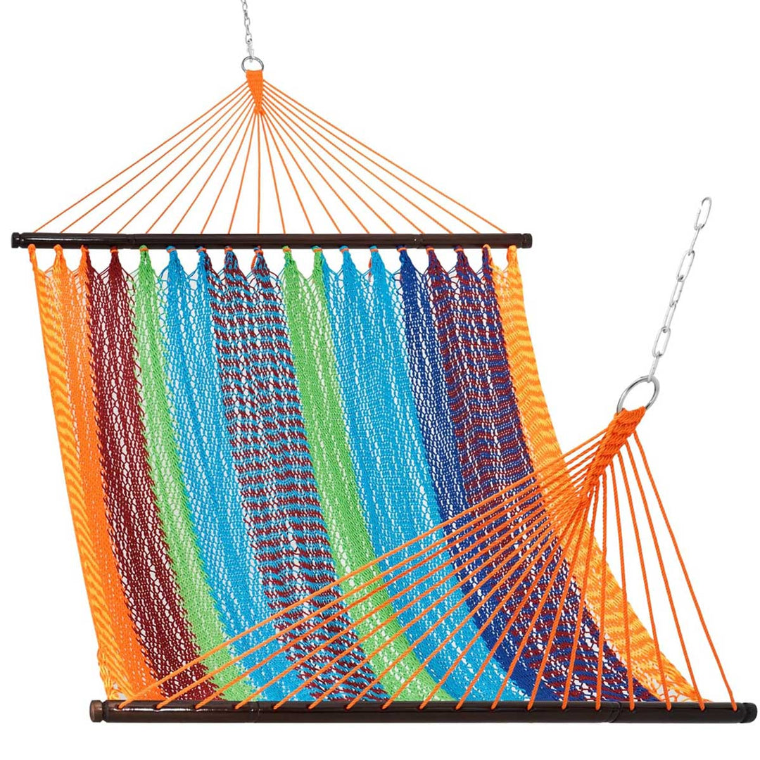 Caribbean Rope Hammock – 13FT Double Handwoven with Wood Spreaders