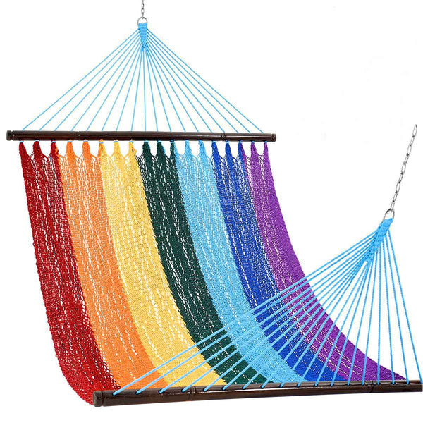 Lazy Daze Double Caribbean Rope Hammock in rainbow on a white background #color_rainbow